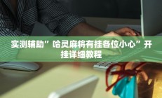 实测辅助”哈灵麻将有挂各位小心”开挂详细教程