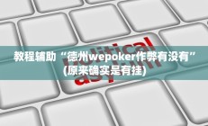 教程辅助“德州wepoker作弊有没有”(原来确实是有挂)
