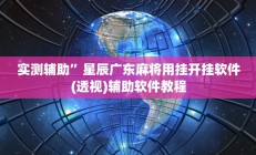 实测辅助”星辰广东麻将用挂开挂软件(透视)辅助软件教程