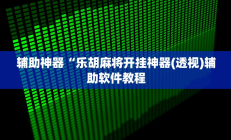 辅助神器“乐胡麻将开挂神器(透视)辅助软件教程