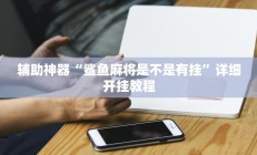 辅助神器“微乐四川麻将小程序必赢神器”详细开挂教程