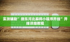 实测辅助”微乐河北麻将小程序开挂”开挂详细教程