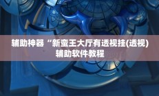 辅助神器“新蛮王大厅有透视挂(透视)辅助软件教程